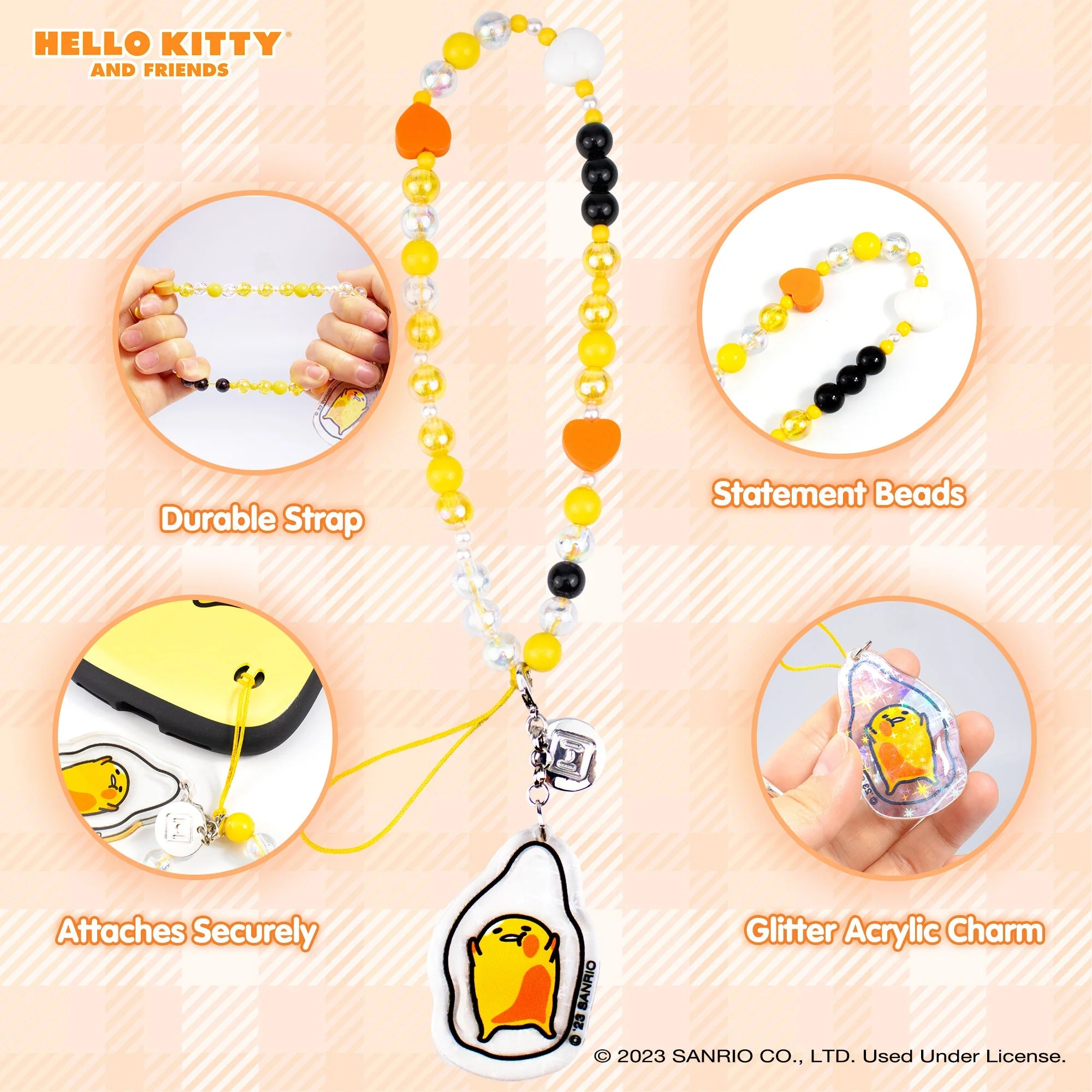 Gudetama Beaded Charm Mobile Phone Wrist Strap - Image 2