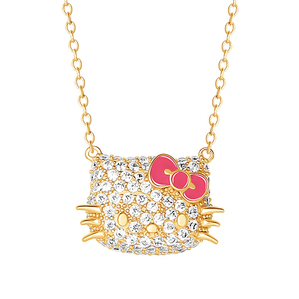 Hello Kitty 18” Gold Plated Face Pave 3D Necklace