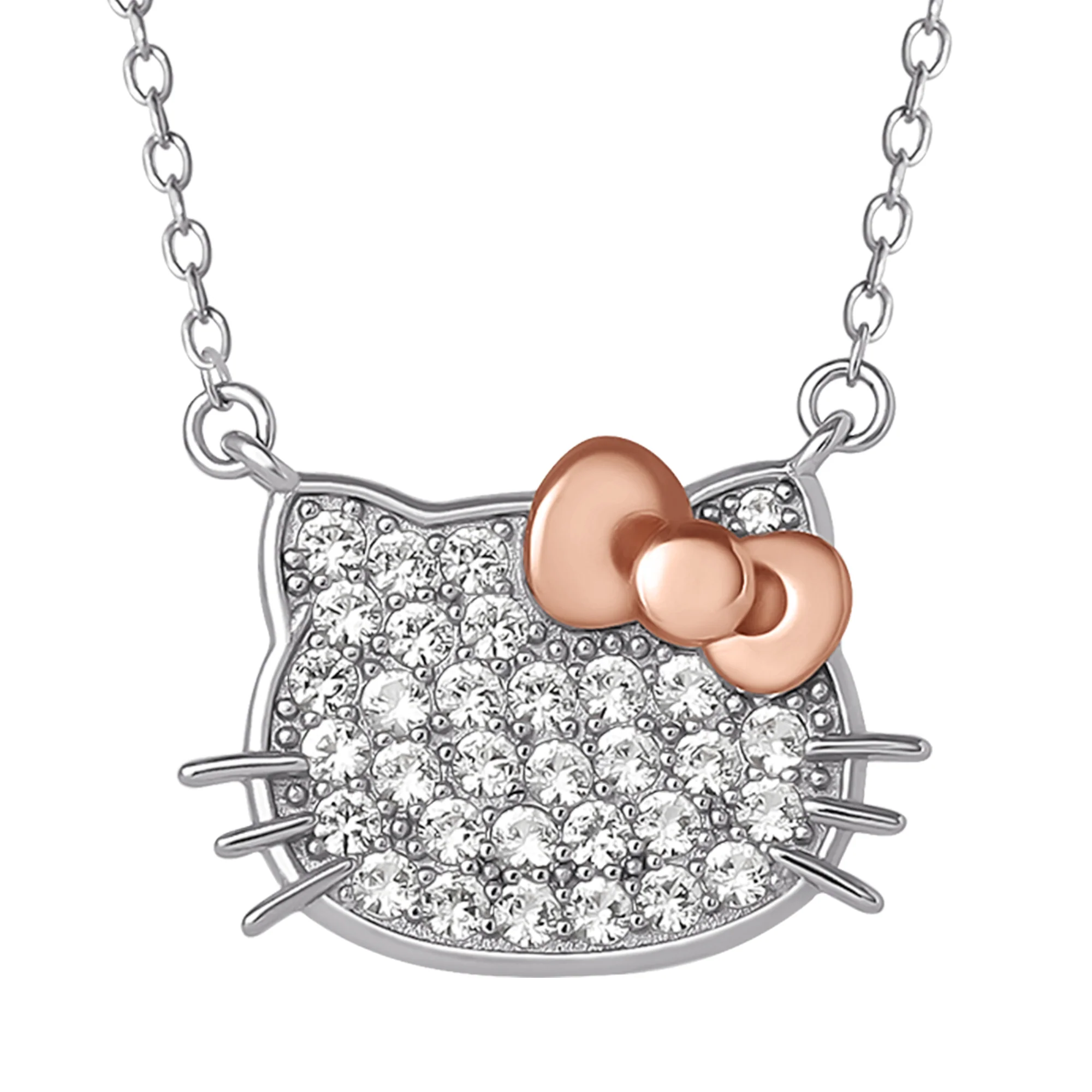 Hello Kitty 18" Two-Tone Gold Plated Pavé Necklace (White Sapphire)